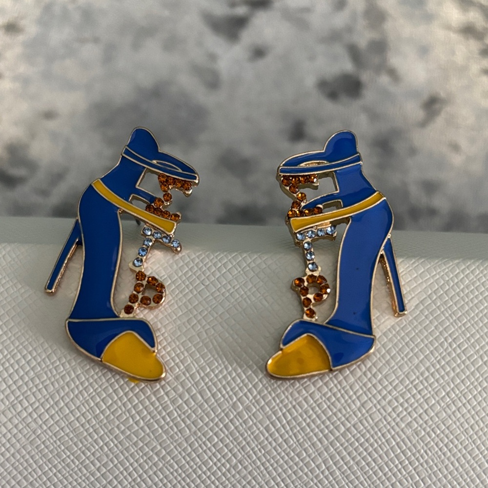 Sigma Gamma Rho Blue and Yellow High Heel Earrings